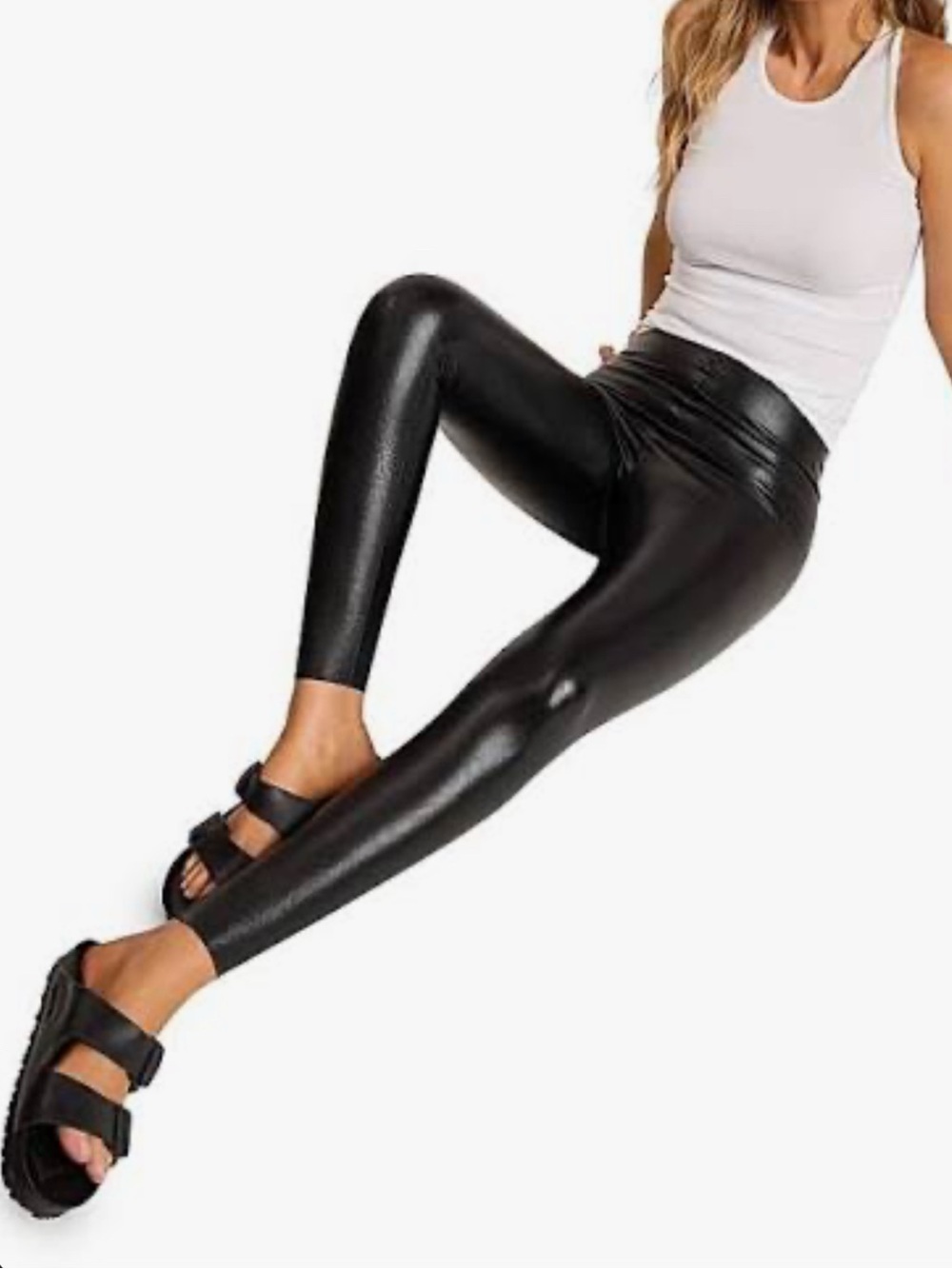 Commando Black High-Waist Faux Leather Leggings size small